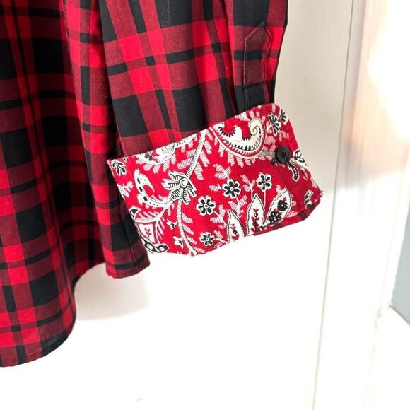 Chaps XL red & black check no iron cotton contrast print detail button front shi - Picture 5 of 7